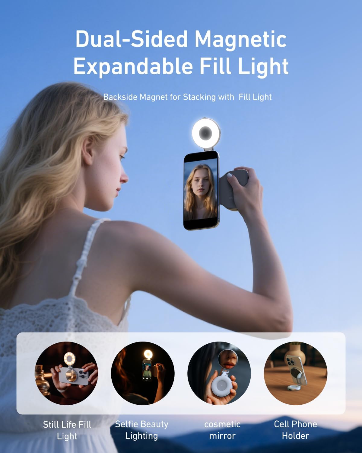 TELESIN Fun Shot Magnetic Phone Camera Grip + C03 Magnetic Selfie Light (Silver) Bundle Kit Compatible with iPhone Magsafe & Android, Creator Kit for Selfies/Photography/TikTok/Zoom Calls/Video