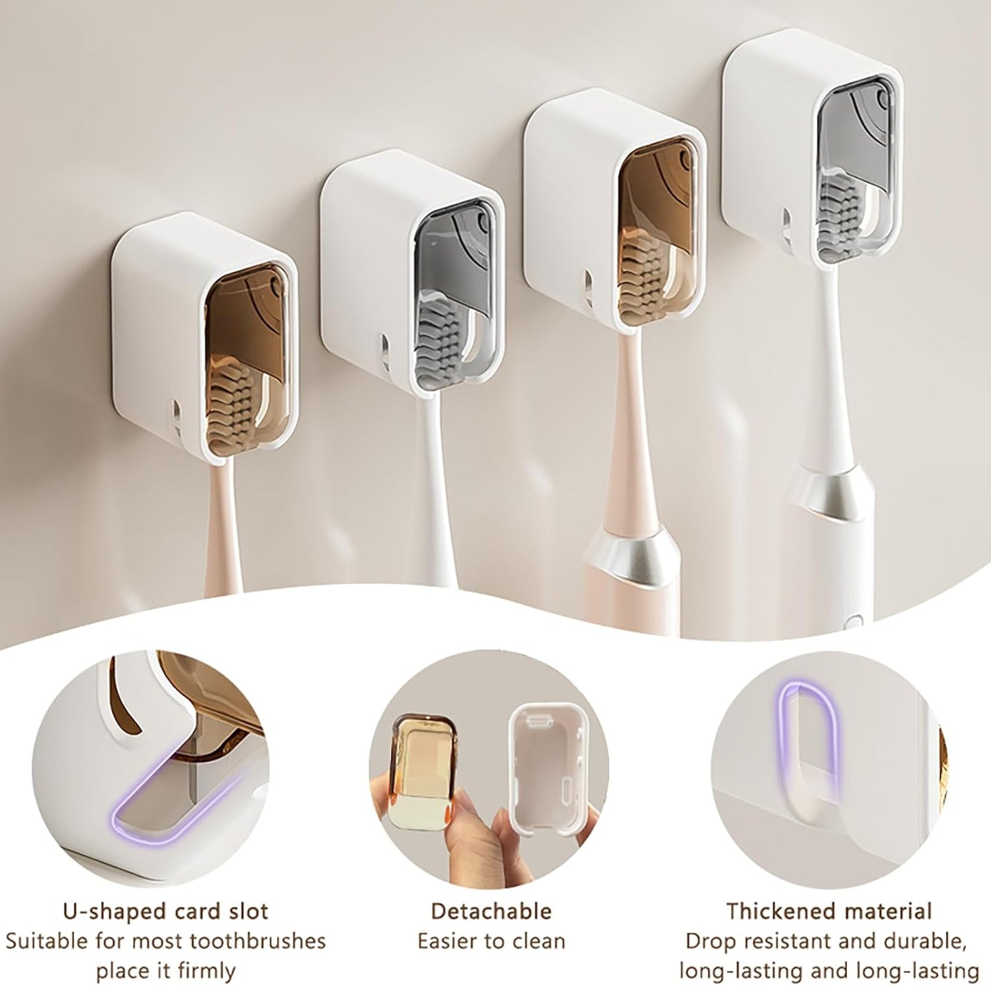 Toothbrush Holder Wall Mounted Toothbrush Holders for Bathrooms, Tooth Brush Holder for Travel and Home, Single Toothbrush Organizer with Cover for Shower 4PCS