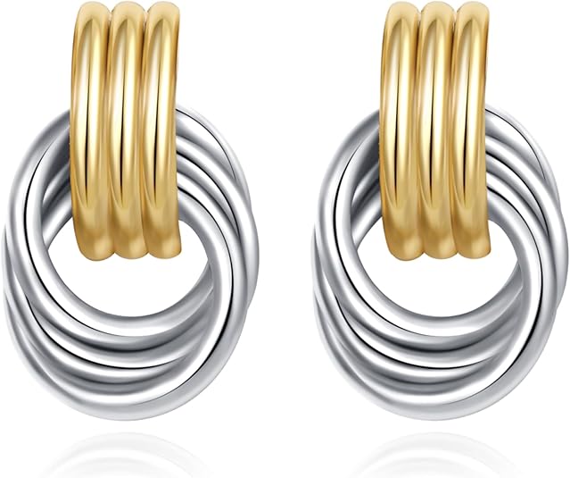 Trendy Gold Plated Knot Earrings for Women Chunky Statement Drop Dangle Earrings Lightweight Hypoallergenic Fashion Accessories Gold Jewelry Gifts for Women