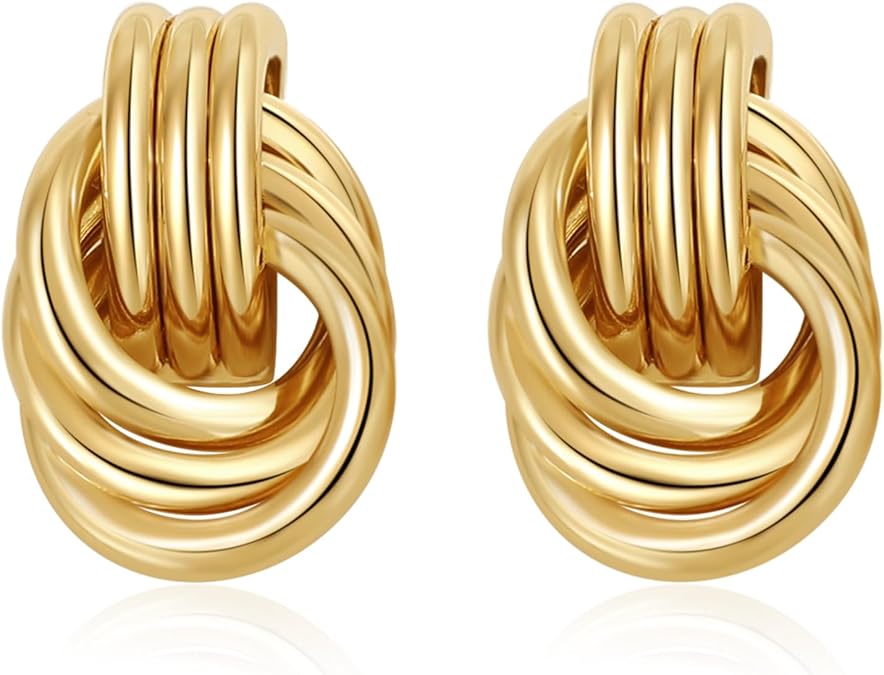 Trendy Gold Plated Knot Earrings for Women Chunky Statement Drop Dangle Earrings Lightweight Hypoallergenic Fashion Accessories Gold Jewelry Gifts for Women