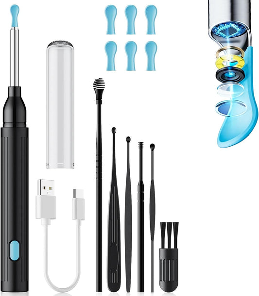 Ear Wax Removal, Ear Cleaner with 6 LED Lights&Spoons,Wax Remove Ear Picker with Vari Replacement Tips,Type-C Charging