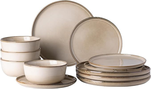 GBHOME 12-Piece Ceramic Dinnerware Set – Scratch-Resistant Plates & Bowls, Microwave & Dishwasher Safe
