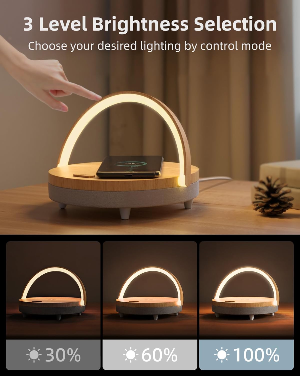 EZVALO Birthday Gifts for Women, Music Table Lamp with Wireless Charger, 4 in 1 Touch Bedside Lamp, Bluetooth Speaker, Phone Holder, Dimmable LED Night Lights Birthday Gifts for Women, Men, Dad, Mom