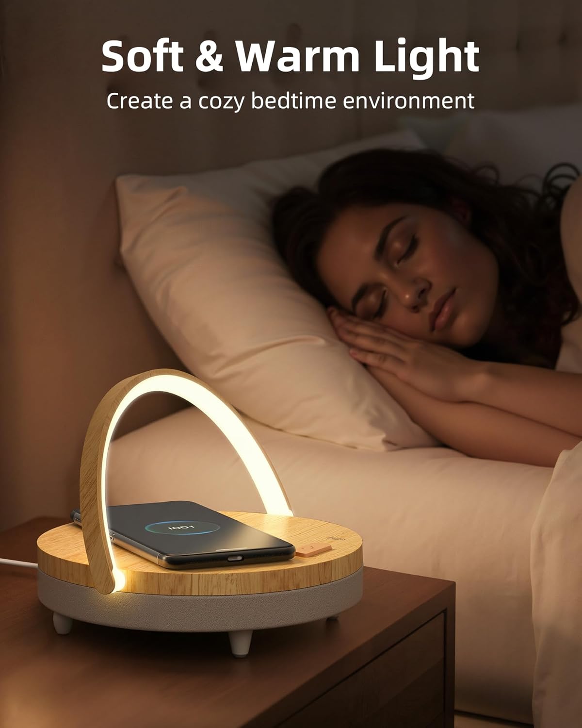 EZVALO Birthday Gifts for Women, Music Table Lamp with Wireless Charger, 4 in 1 Touch Bedside Lamp, Bluetooth Speaker, Phone Holder, Dimmable LED Night Lights Birthday Gifts for Women, Men, Dad, Mom