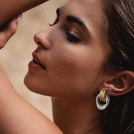 Trendy Gold Plated Knot Earrings for Women Chunky Statement Drop Dangle Earrings Lightweight Hypoallergenic Fashion Accessories Gold Jewelry Gifts for Women