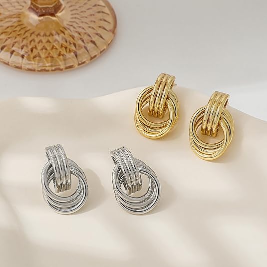 Trendy Gold Plated Knot Earrings for Women Chunky Statement Drop Dangle Earrings Lightweight Hypoallergenic Fashion Accessories Gold Jewelry Gifts for Women