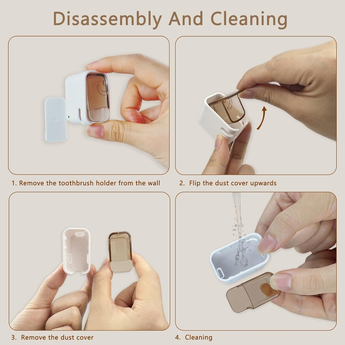 Toothbrush Holder Wall Mounted Toothbrush Holders for Bathrooms, Tooth Brush Holder for Travel and Home, Single Toothbrush Organizer with Cover for Shower 4PCS