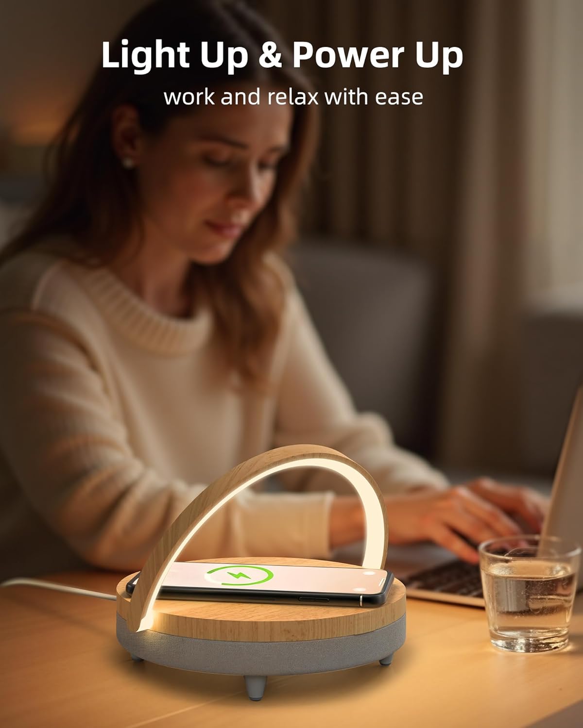 EZVALO Birthday Gifts for Women, Music Table Lamp with Wireless Charger, 4 in 1 Touch Bedside Lamp, Bluetooth Speaker, Phone Holder, Dimmable LED Night Lights Birthday Gifts for Women, Men, Dad, Mom