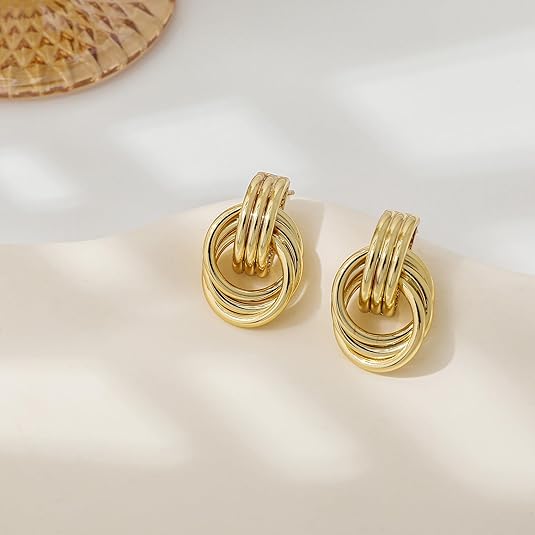 Trendy Gold Plated Knot Earrings for Women Chunky Statement Drop Dangle Earrings Lightweight Hypoallergenic Fashion Accessories Gold Jewelry Gifts for Women