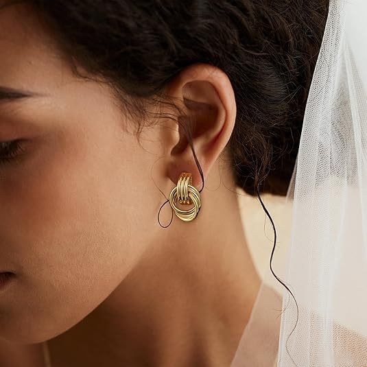 Trendy Gold Plated Knot Earrings for Women Chunky Statement Drop Dangle Earrings Lightweight Hypoallergenic Fashion Accessories Gold Jewelry Gifts for Women