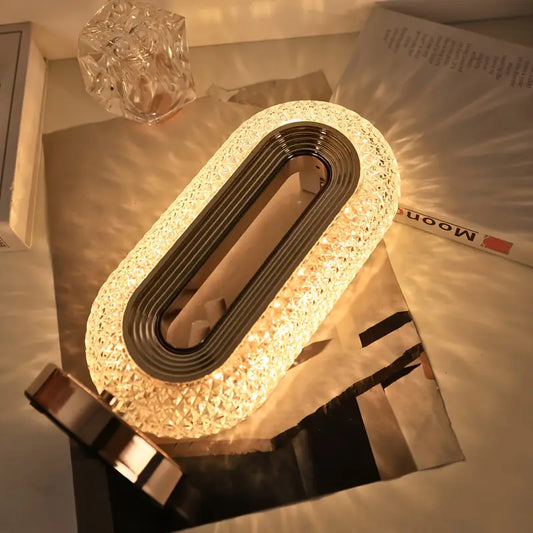 2PCS USB Rechargeable Crystal Diamond LED Desk Lamp / Modern Minimalist Oval Crystal Table Light, Mini USB Charging Nightlight for Office, Bedroom Reading & Living Room with 3-Color Touch Dimmer - Perfect Home Decor Accessory