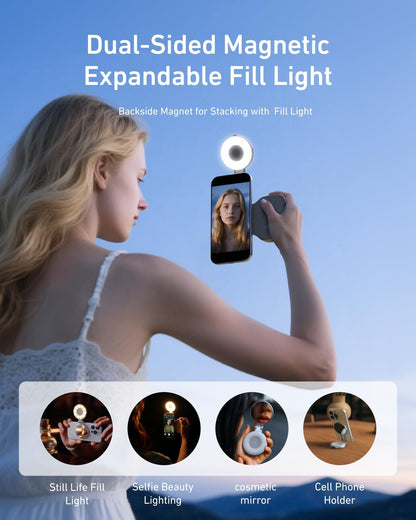 TELESIN Fun Shot Magnetic Phone Camera Grip + C03 Magnetic Selfie Light (Silver) Bundle Kit Compatible with iPhone Magsafe & Android, Creator Kit for Selfies/Photography/TikTok/Zoom Calls/Video