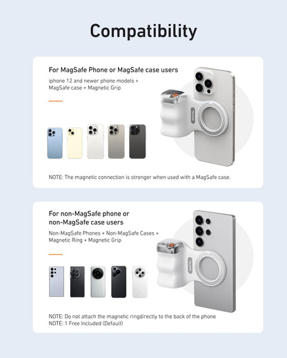 TELESIN Fun Shot Magnetic Phone Camera Grip + C03 Magnetic Selfie Light (Silver) Bundle Kit Compatible with iPhone Magsafe & Android, Creator Kit for Selfies/Photography/TikTok/Zoom Calls/Video