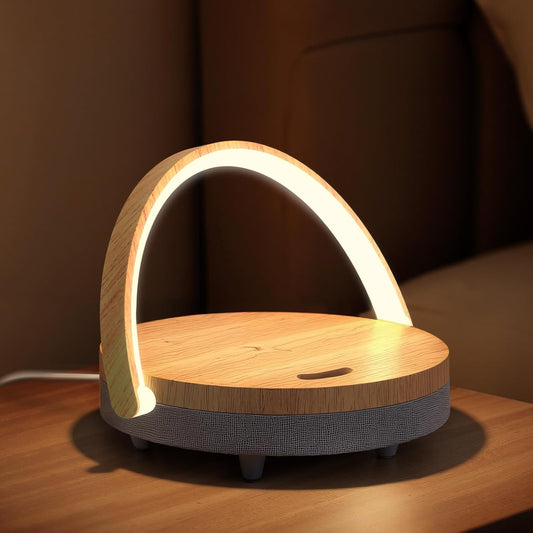 EZVALO Birthday Gifts for Women, Music Table Lamp with Wireless Charger, 4 in 1 Touch Bedside Lamp, Bluetooth Speaker, Phone Holder, Dimmable LED Night Lights Birthday Gifts for Women, Men, Dad, Mom