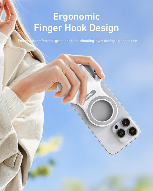 TELESIN Fun Shot Magnetic Phone Camera Grip + C03 Magnetic Selfie Light (Silver) Bundle Kit Compatible with iPhone Magsafe & Android, Creator Kit for Selfies/Photography/TikTok/Zoom Calls/Video