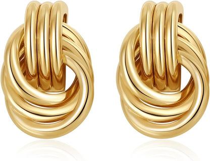 Trendy Gold Plated Knot Earrings for Women Chunky Statement Drop Dangle Earrings Lightweight Hypoallergenic Fashion Accessories Gold Jewelry Gifts for Women