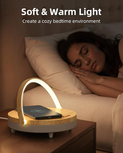 EZVALO Birthday Gifts for Women, Music Table Lamp with Wireless Charger, 4 in 1 Touch Bedside Lamp, Bluetooth Speaker, Phone Holder, Dimmable LED Night Lights Birthday Gifts for Women, Men, Dad, Mom
