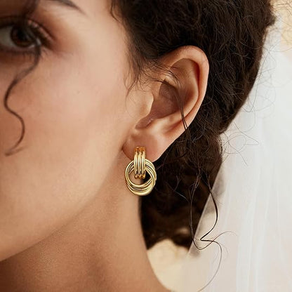 Trendy Gold Plated Knot Earrings for Women Chunky Statement Drop Dangle Earrings Lightweight Hypoallergenic Fashion Accessories Gold Jewelry Gifts for Women
