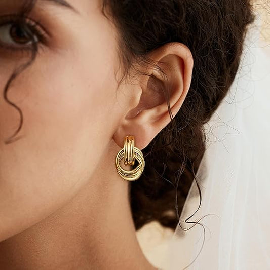 Trendy Gold Plated Knot Earrings for Women Chunky Statement Drop Dangle Earrings Lightweight Hypoallergenic Fashion Accessories Gold Jewelry Gifts for Women