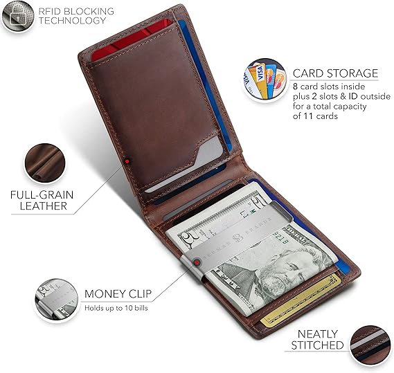 SERMAN BRANDS Money Clip Wallet - Men Wallets slim Front Pocket RFID Blocking Card Holder Minimalist Mini Bifold
